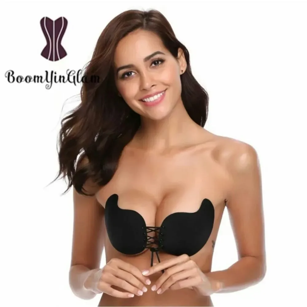 Women Front Lacing Silicone Push Up Bra Adhesive S